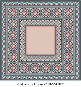 Colorful vector mosaic rug with abstract ethnic geometric ornaments. Carpet border frame ornamental pattern