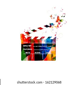 Colorful vector movie clapper background with butterflies. 