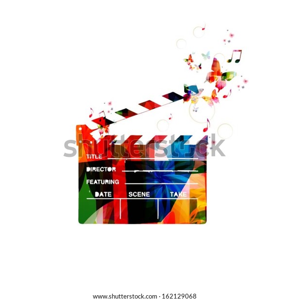 Colorful Vector Movie Clapper Background Butterflies Stock Vector