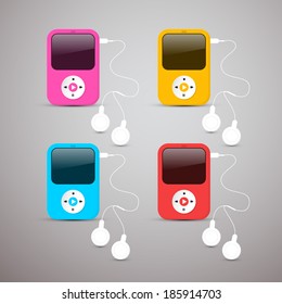 Colorful Vector Mp3 Players Set Illustration with White Headphones