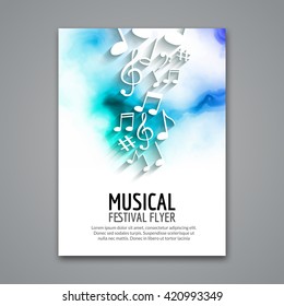 Colorful Vector Music Festival Concert Template Flyer. Musical Flyer Design Poster With Notes.
