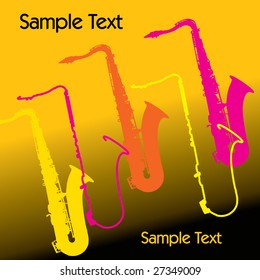 A colorful vector music sax background with copy space