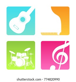 Colorful vector musical instruments set. Illustration flat icon.  