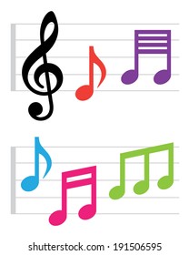Colorful vector musical note set