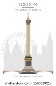 Colorful vector Nelson's Column, famous landmark of London, England. Vector illustration isolated on white background. Stock illustration