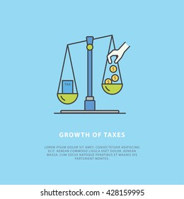 Colorful vector news concept about the growth of taxes. Simple design template with place for your text. Flat style. Perfect for a news website, banners, presentation, brochure.