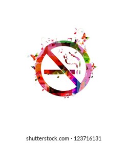 Colorful vector no smoking sign background with butterflies