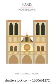 Colorful vector Notre-Dame Cathedral, famous landmark of Paris, France. Vector illustration isolated on white background. Stock illustration