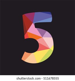 Colorful vector number 5 isolated on black background
