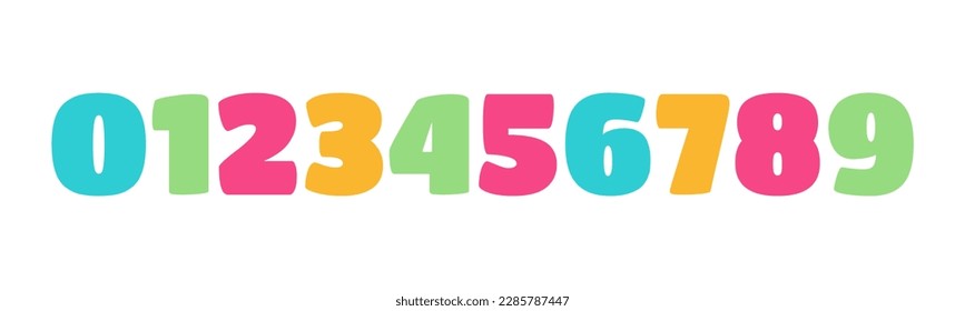 Colorful vector numbers set. The ten numbers from one to zero. Decorative elements for birthday card, fridge magnets.