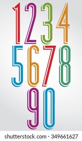 Colorful vector numbers with white outline from 0 to 9. 