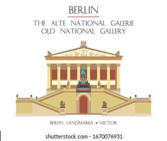 Colorful vector Old National Gallery (The Alte National galerie) front view, famous landmark of Berlin, Germany. Vector flat illustration isolated on white. Berlin travel concept. Stock illustration