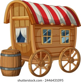 Colorful vector of an old-fashioned wooden caravan