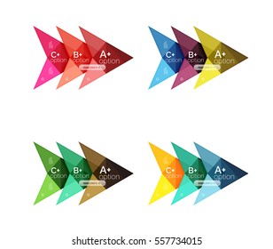 Colorful vector option banner arrow templates, infographic backgrounds set for workflow layout, diagram, number options or web design