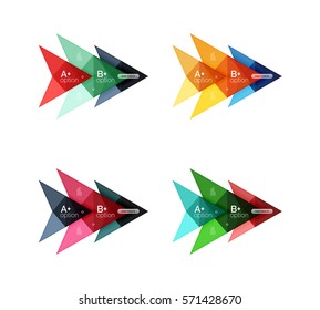 Opciones de vector coloridas plantillas de flecha de banner, fondos infográficos establecidos para diseño de flujo de trabajo, diagrama, opciones de número o diseño web