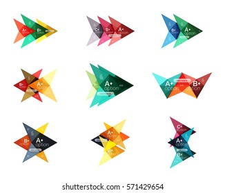 Opciones de vector coloridas plantillas de flecha de banner, fondos infográficos establecidos para diseño de flujo de trabajo, diagrama, opciones de número o diseño web
