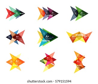 Opciones de vector coloridas plantillas de flecha de banner, fondos infográficos establecidos para diseño de flujo de trabajo, diagrama, opciones de número o diseño web