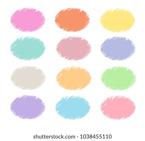 Colorful vector oval ellipse circle, sticker, label, banner with brush strokes background. 