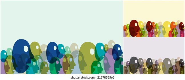 Colorful vector of overlapping silhouettes of people heads - stock illustration