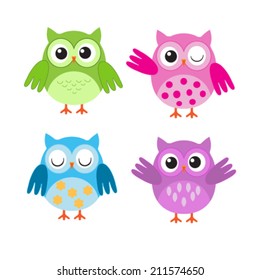 Colorful vector owls