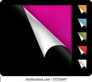 Colorful vector page curled corners on black background