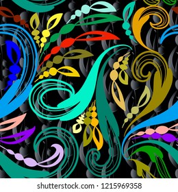 Colorful vector Paisley seamless pattern. Abstract ornamental bright background. Repeat decorative textured backdrop. Vintage hand drawn ornate floral ornaments with elegance paisley flowers, leaves.