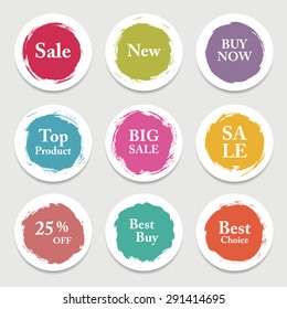 Colorful vector paper circle, sticker, label, banner with brush strokes. 