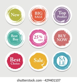 Colorful vector paper circle, sticker, label, banner with brush strokes. 
