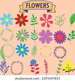 Colorful vector paper flowers set illustration. 3d origami abstract flower icons isolated on white background.Paper art style for banner, poster, promotion, web site, online shopping, advertising.