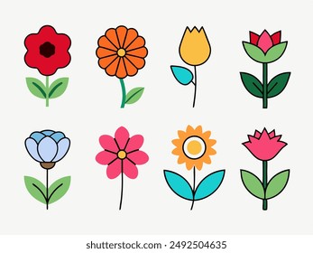 Colorful vector paper flowers set illustration. 3d origami abstract flower icons isolated on white background.Paper art style for banner, poster, promotion, web site, online shopping, advertising.