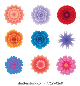 Colorful vector paper flowers set illustration. 3d origami abstract flower icons isolated on white background.Paper art style for banner, poster, promotion, web site, online shopping, advertising.


