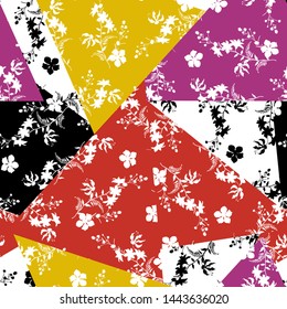 Colorful Vector patchwork vertical pattern.Modern Silhouette floral botanic decorative collage. background. colorful motifs design for fashion, fabric, web, wallpaper and all Prints 