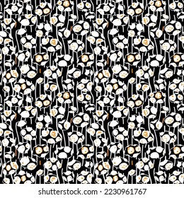 Colorful vector pattern of abstract spots and stripes. Black, orange and white color. Suitable for fabrics where seams need to be hidden.