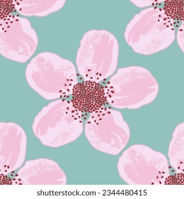 Colorful vector pattern of blackberry flowers on a teal background