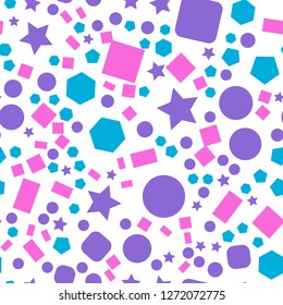 Colorful vector pattern with different shapes objects. Texture background for textile, print, paper, fabric background, wallpaper