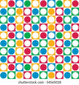 A colorful, vector pattern made from circles and squares.