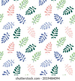 A colorful vector pattern of multi-colored branches of pastel shades. For printing on fabric, wallpaper, packaging, postcards and much more. Summer cute illustration on a botanical theme.