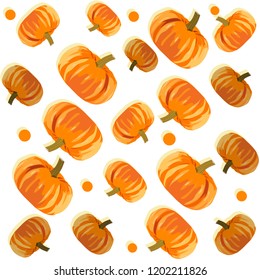 Colorful vector pattern of ripe pumpkins of different sizes. Autumn fruit for holidays and cooking delicious food. Background for the holiday of Halloween and decarating. Hitch is very useful.