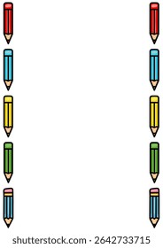 Colorful Vector Pencil Border Frame: A vibrant vector illustration featuring a vertical arrangement of colorful pencils, creating a simple yet eye-catching border perfect for educational designs or...