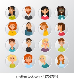 Colorful vector people avatar collection. Vector design of different characters including man and women. Flat character design icon set.
