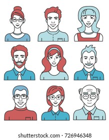 Colorful vector people avatar set. Flat line icons of people. Perfect image for website profile, social network, social media etc.