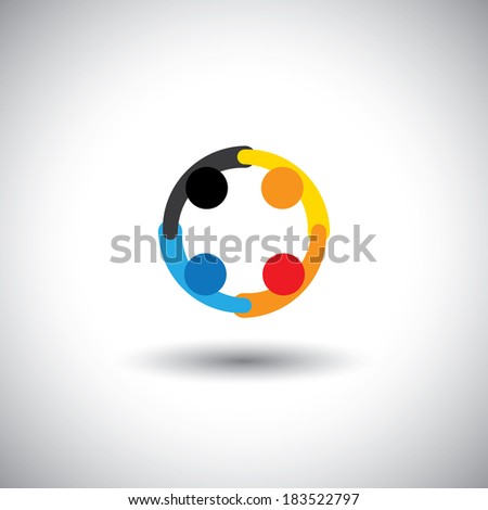 Colorful vector of people icons working as team & cooperating. This graphic can represent unity & solidarity, team & teamwork, friendship, community bonding, social media & network
