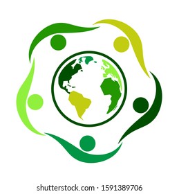 Colorful Vector of People United going Green Background