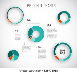 Colorful Vector pie chart templates for your reports, infographics, posters and websites - red and teal version