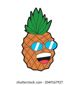 Colorido vectorial piña pegatina de carácter sonriente con gafas de sol