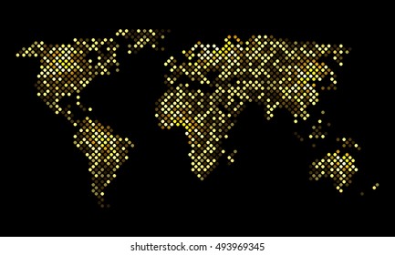 Colorful vector pixel world luminous night map