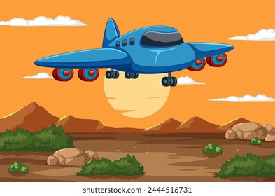 Colorful vector of a plane flying over desert