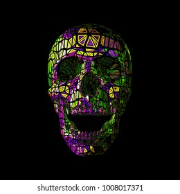 Colorful vector polygonal skull in tribe style isolated on dark background
