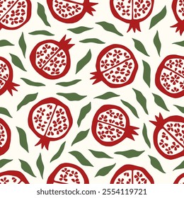 Colorful vector pomegranate seamless pattern. Tropical sweet fruit drawing. Print for digital paper, wrapping, textile, fabric.