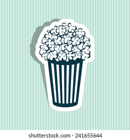 Colorful vector popcorn icon on mint striped background
